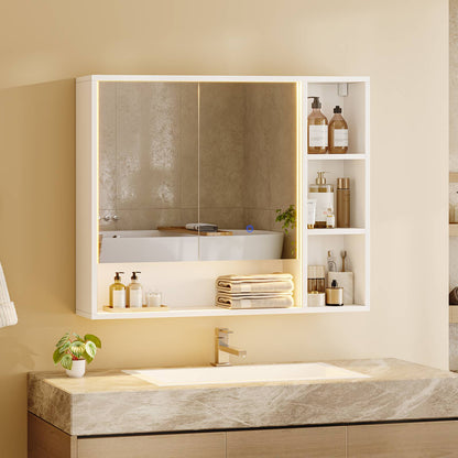 Hasuit | Lighted Medicine Cabinet with Mirror and Open Storage Modern Bathroom Cabinet with Adjustable Shelves