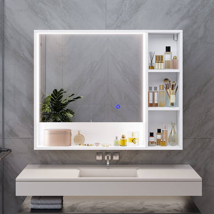 Hasuit | Lighted Medicine Cabinet with Mirror and Open Storage Modern Bathroom Cabinet with Adjustable Shelves