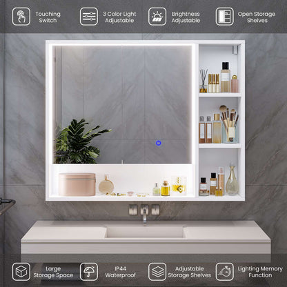 Hasuit | Lighted Medicine Cabinet with Mirror and Open Storage Modern Bathroom Cabinet with Adjustable Shelves