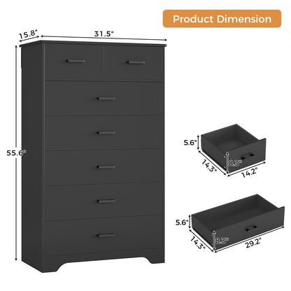 Hasuit | 55.6 Inch Tall 7 Drawers Dresser Large Chest of Drawers with Modern Wooden Vertical Storage Clothes Closet Organizer