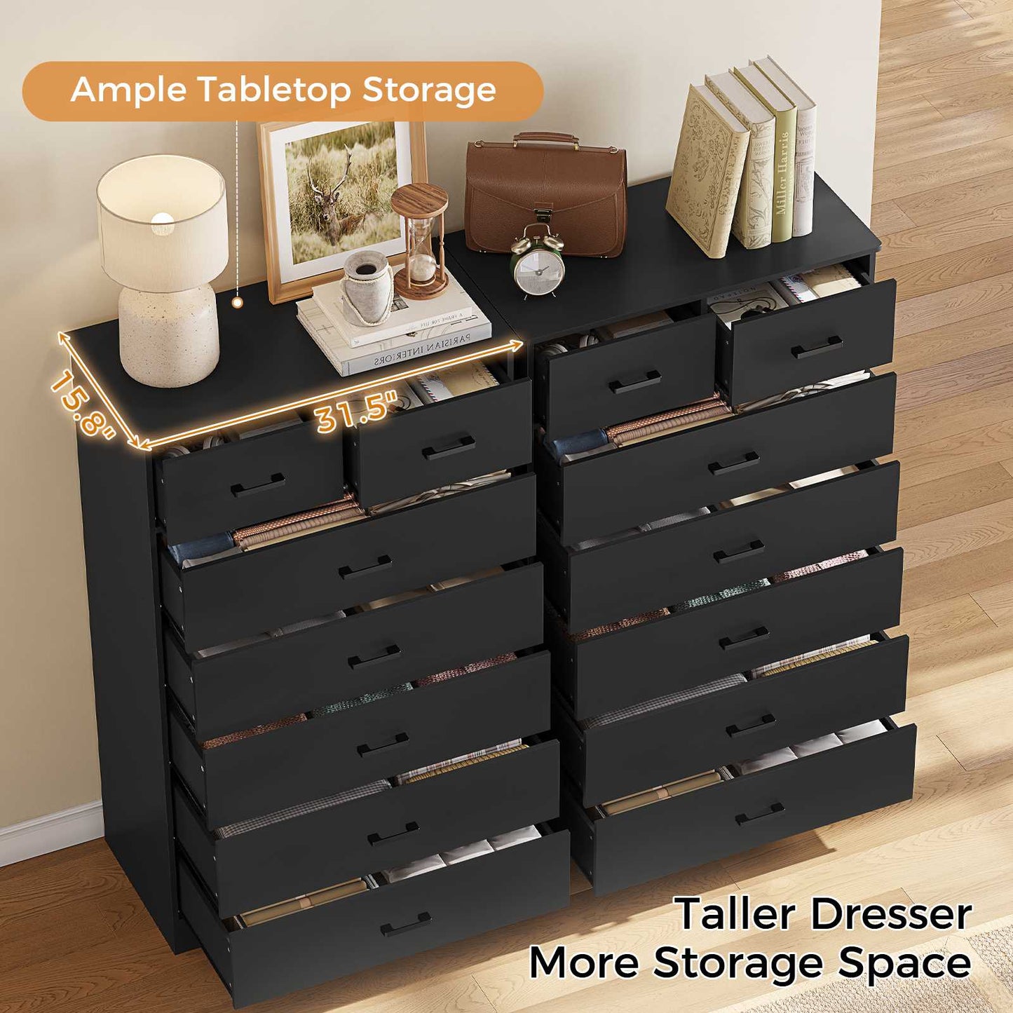 Hasuit | 55.6 Inch Tall 7 Drawers Dresser Large Chest of Drawers with Modern Wooden Vertical Storage Clothes Closet Organizer