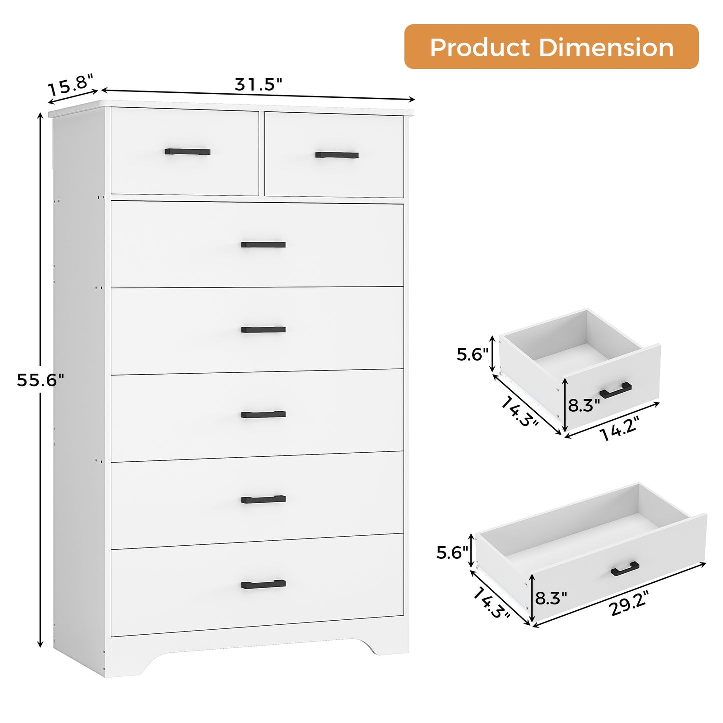 Hasuit | 55.6 Inch Tall 7 Drawers Dresser Large Chest of Drawers with Modern Wooden Vertical Storage Clothes Closet Organizer