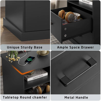 Hasuit | Nightstand with Charging Station and 2 Storage Drawers Large Nightstands with Open Cubby Wider Tabletop