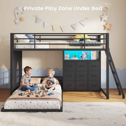 Hasuit | Twin Over Twin Bunk Bed with 9 Storage Drawers Bunk Beds for Kids with LED Lights and Charging Station