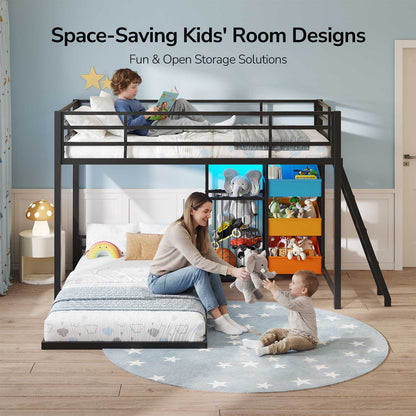 Hasuit | Bunk Bed Twin Over Twin Size with Large Toy Storage Organizer and 3 Bins L Shaped Bunk Beds with LED Lights
