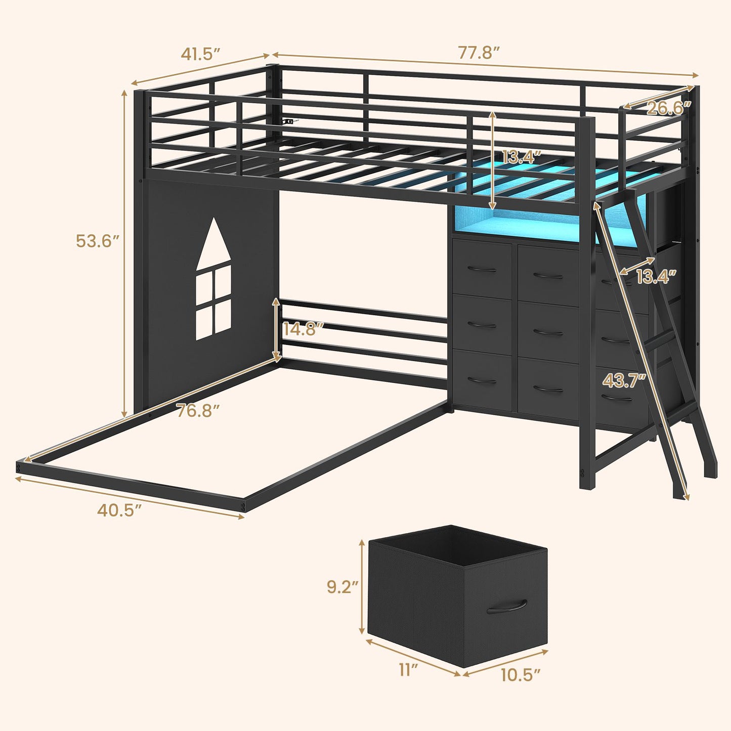 Hasuit | Twin Over Twin Bunk Bed with 9 Storage Drawers Bunk Beds for Kids with LED Lights and Charging Station
