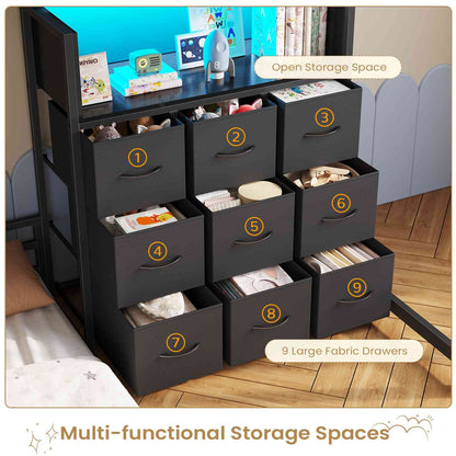 Hasuit | Twin Over Twin Bunk Bed with 9 Storage Drawers Bunk Beds for Kids with LED Lights and Charging Station