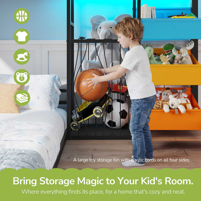 Hasuit | Bunk Bed Twin Over Twin Size with Large Toy Storage Organizer and 3 Bins L Shaped Bunk Beds with LED Lights