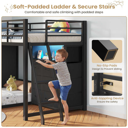 Hasuit | Twin Over Twin Bunk Bed with 9 Storage Drawers Bunk Beds for Kids with LED Lights and Charging Station