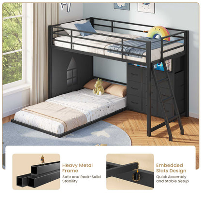 Hasuit | Twin Over Twin Bunk Bed with 9 Storage Drawers Bunk Beds for Kids with LED Lights and Charging Station