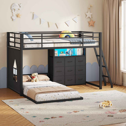 Hasuit | Twin Over Twin Bunk Bed with 9 Storage Drawers Bunk Beds for Kids with LED Lights and Charging Station