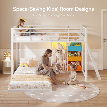 Hasuit | Bunk Bed Twin Over Twin Size with Large Toy Storage Organizer and 3 Bins L Shaped Bunk Beds with LED Lights