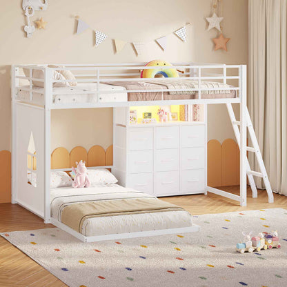 Hasuit | Twin Over Twin Bunk Bed with 9 Storage Drawers Bunk Beds for Kids with LED Lights and Charging Station
