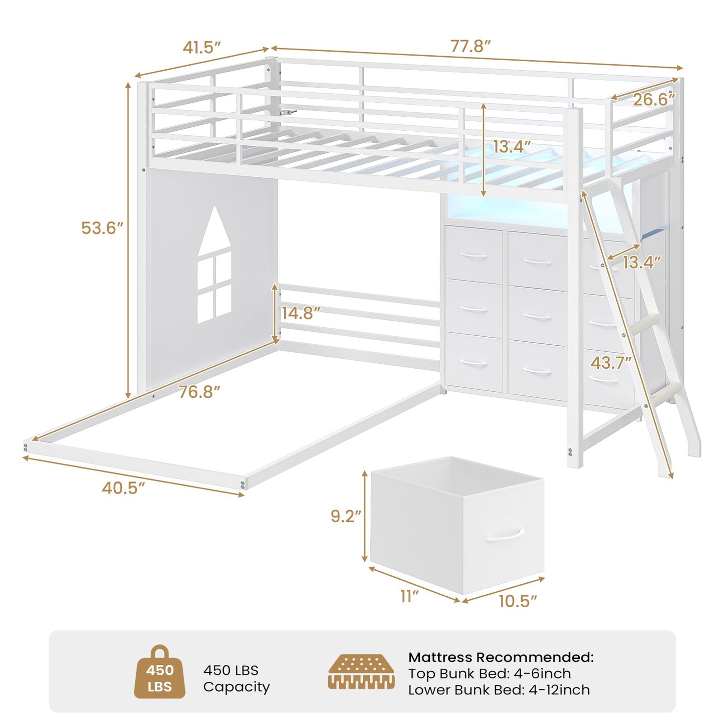 Hasuit | Twin Over Twin Bunk Bed with 9 Storage Drawers Bunk Beds for Kids with LED Lights and Charging Station