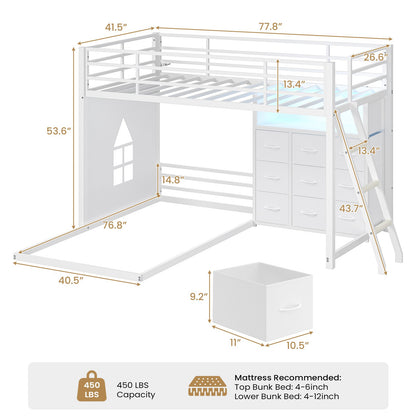 Hasuit | Twin Over Twin Bunk Bed with 9 Storage Drawers Bunk Beds for Kids with LED Lights and Charging Station