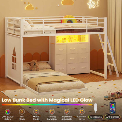 Hasuit | Twin Over Twin Bunk Bed with 9 Storage Drawers Bunk Beds for Kids with LED Lights and Charging Station