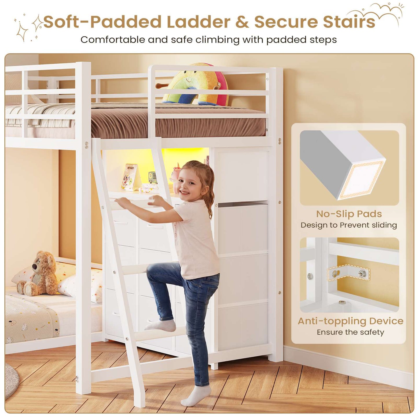 Hasuit | Twin Over Twin Bunk Bed with 9 Storage Drawers Bunk Beds for Kids with LED Lights and Charging Station