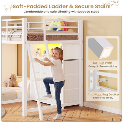 Hasuit | Twin Over Twin Bunk Bed with 9 Storage Drawers Bunk Beds for Kids with LED Lights and Charging Station