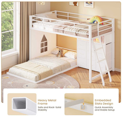 Hasuit | Twin Over Twin Bunk Bed with 9 Storage Drawers Bunk Beds for Kids with LED Lights and Charging Station