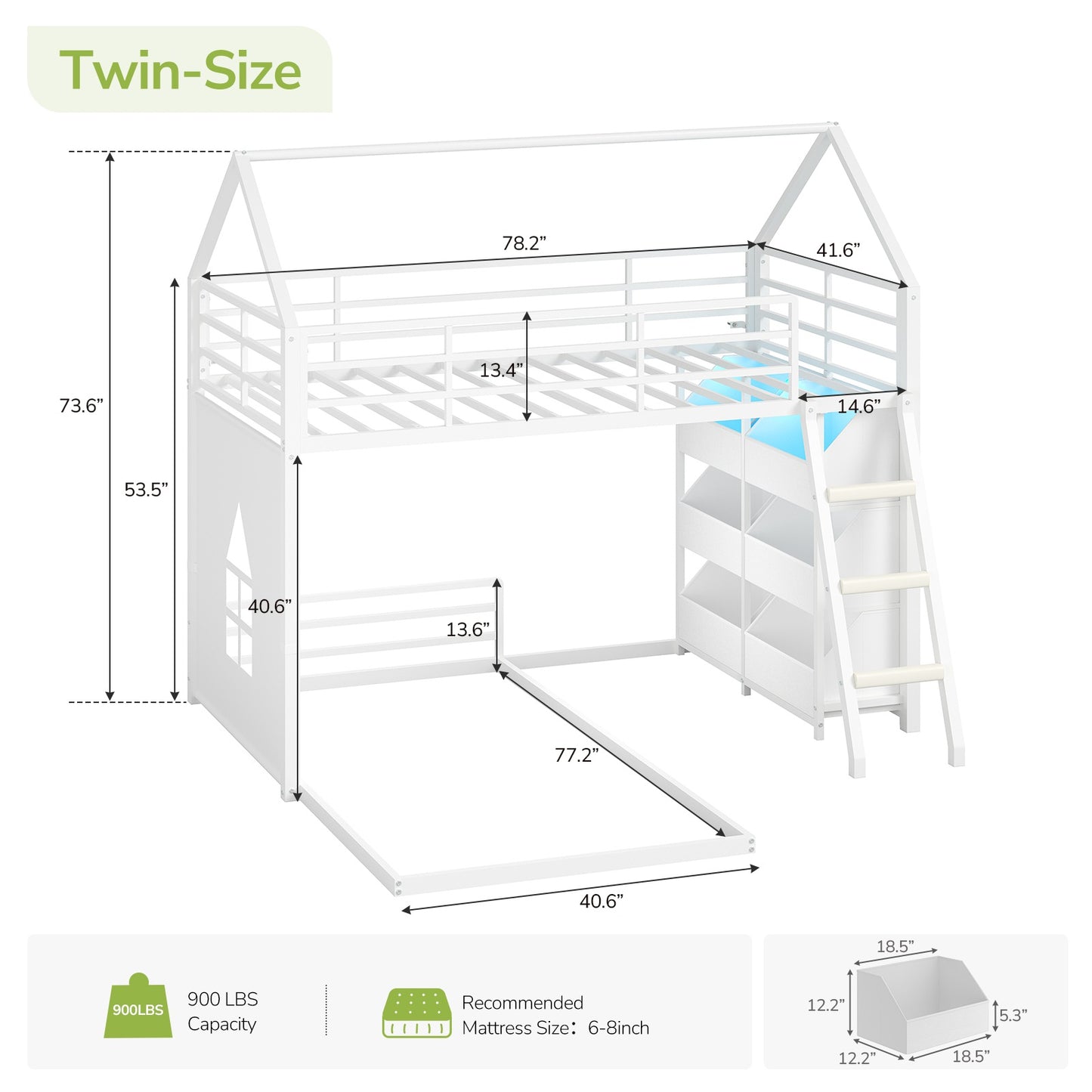 Hasuit | Low Bunk Bed Twin Over Twin with 6 Open Sliding Drawers and LED Light L shaped Floor Bunk Beds with Privacy curtain and Guardrail
