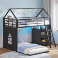 Hasuit | Bunk Bed Twin Over Twin with 6 Storage Drawers and 3 Open Bins L Shaped House Bunk Bed with LED Lights and Safety Guardrail