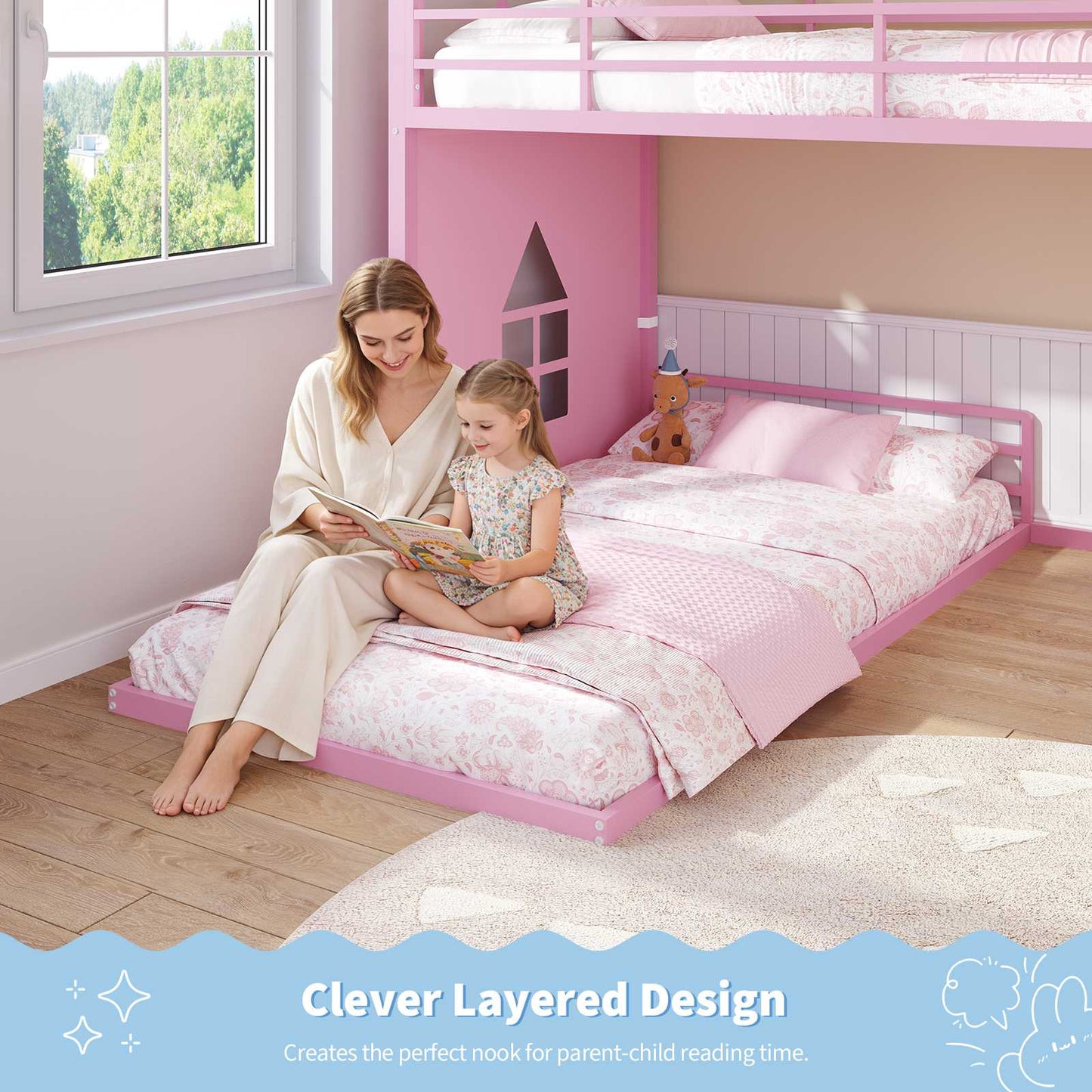 Hasuit | Bunk Bed Twin Over Twin with 6 Storage Drawers and 3 Open Bins L Shaped House Bunk Bed with LED Lights and Safety Guardrail