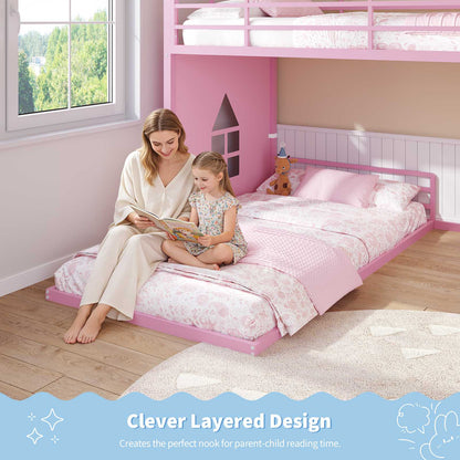 Hasuit | Bunk Bed Twin Over Twin with 6 Storage Drawers and 3 Open Bins L Shaped House Bunk Bed with LED Lights and Safety Guardrail