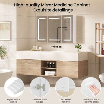 Hasuit | Medicine Cabinet Organizer with Mirror 3 Doors Lighted Bathroom Wall Cabinet with Storage Adjustable Shelves & Outlets Three Sizes