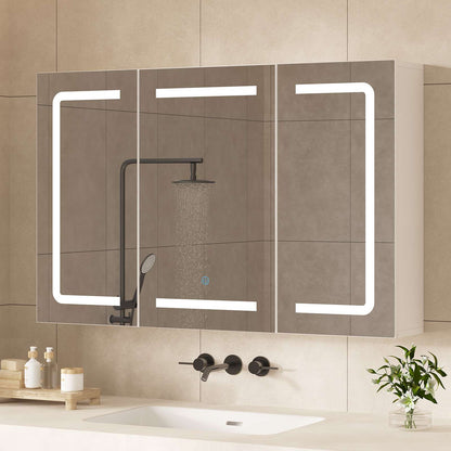 Hasuit | Medicine Cabinet Organizer with Mirror 3 Doors Lighted Bathroom Wall Cabinet with Storage Adjustable Shelves & Outlets Three Sizes