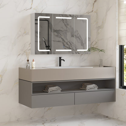 Hasuit | Medicine Cabinet Organizer with Mirror 3 Doors Lighted Bathroom Wall Cabinet with Storage Adjustable Shelves & Outlets Three Sizes