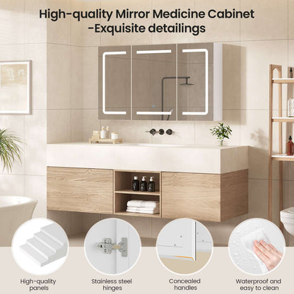 Hasuit | Medicine Cabinet Organizer with Mirror 3 Doors Lighted Bathroom Wall Cabinet with Storage Adjustable Shelves & Outlets Three Sizes