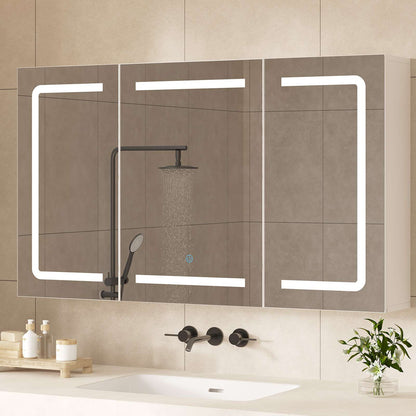 Hasuit | Medicine Cabinet Organizer with Mirror 3 Doors Lighted Bathroom Wall Cabinet with Storage Adjustable Shelves & Outlets Three Sizes