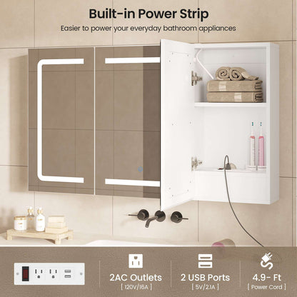 Hasuit | Medicine Cabinet Organizer with Mirror 3 Doors Lighted Bathroom Wall Cabinet with Storage Adjustable Shelves & Outlets Three Sizes