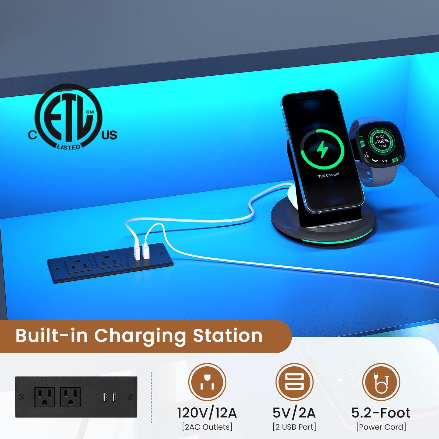 Hasuit | Twin Corner Bed with Desk and Storage Bookcase Daybed with Charging Station and LED Light Modern Teenagers Bedframe