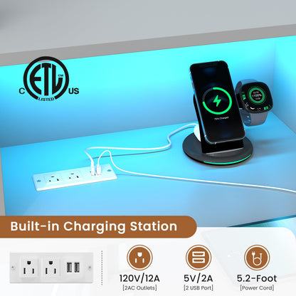 Hasuit | Twin Corner Bed with Desk and Storage Bookcase Daybed with Charging Station and LED Light Modern Teenagers Bedframe