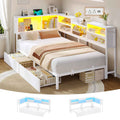 Hasuit | Corner Bed Frame with Storage Bookcase Modern Teenagers Bedframe with 2 Drawers Kids Bed Unit with Charging Station White