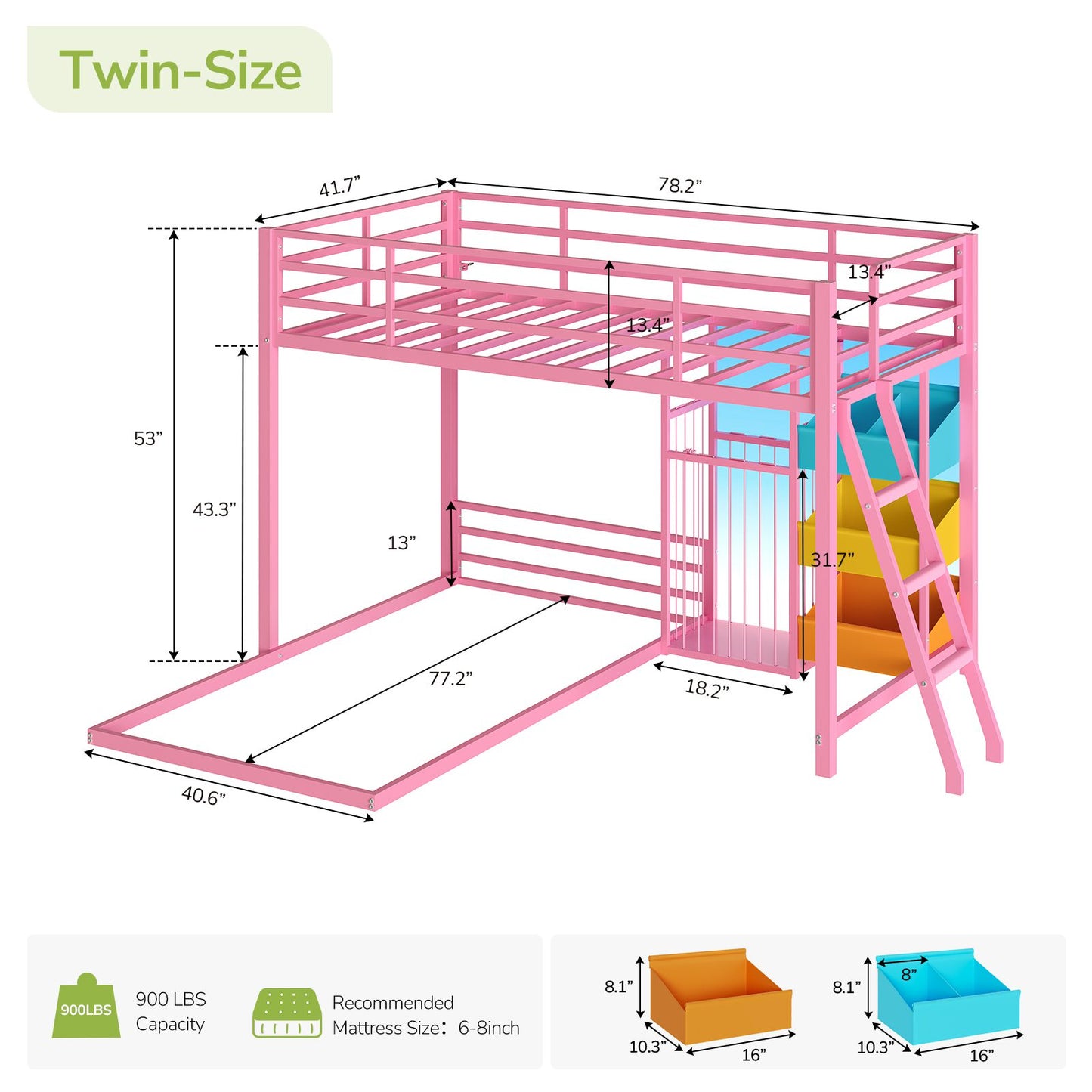 Hasuit | Bunk Bed Twin Over Twin Size with Large Toy Storage Organizer and 3 Bins L Shaped Bunk Beds with LED Lights