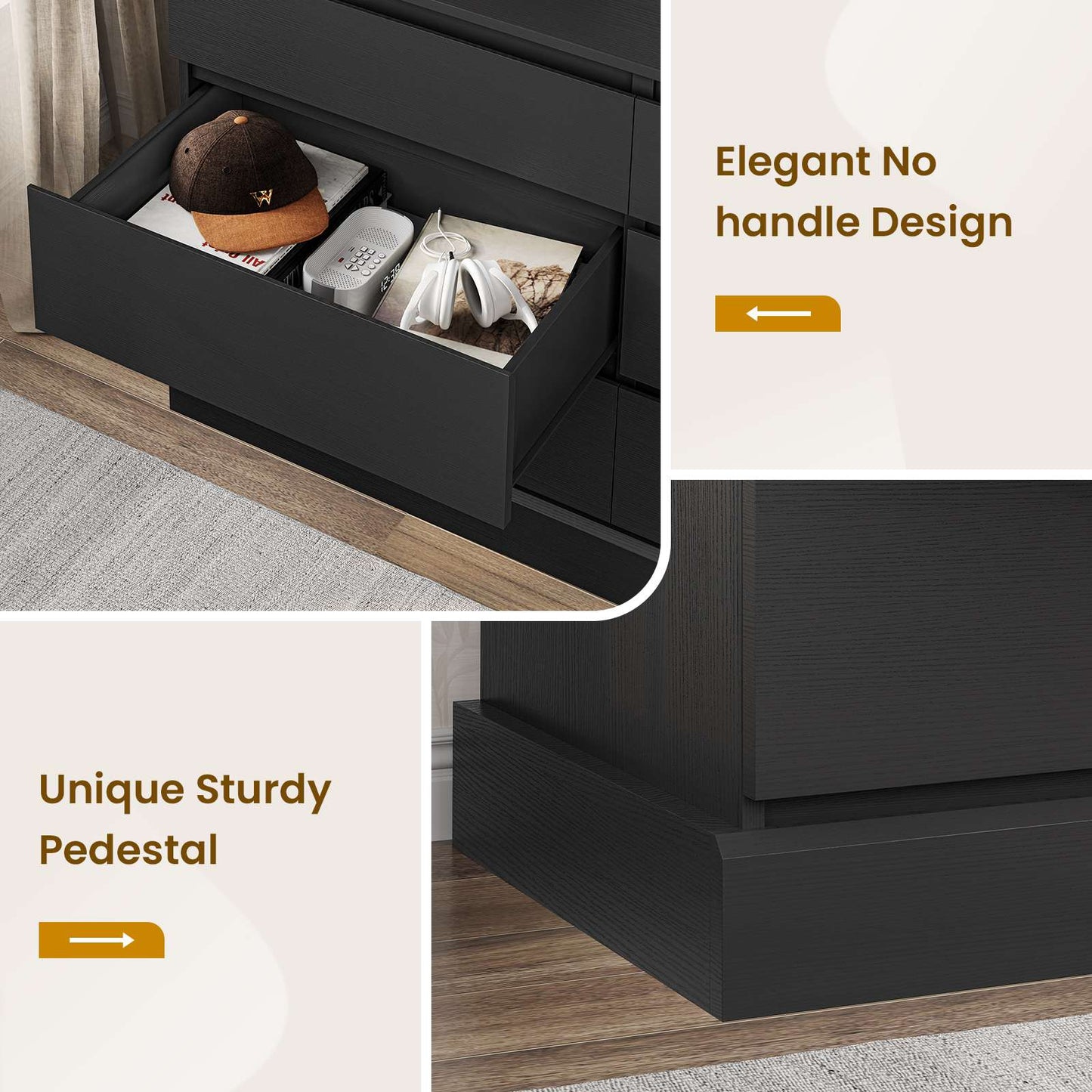 Hasuit | 51.5 Inch Wide Dresser for Bedroom Long Dresser with 6 Drawers Wooden Dressers Chest Large Capacity Clothing Storage Cabinet