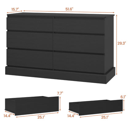 Hasuit | 51.5 Inch Wide Dresser for Bedroom Long Dresser with 6 Drawers Wooden Dressers Chest Large Capacity Clothing Storage Cabinet