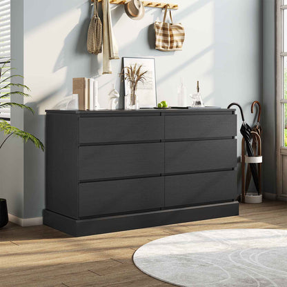Hasuit | 51.5 Inch Wide Dresser for Bedroom Long Dresser with 6 Drawers Wooden Dressers Chest Large Capacity Clothing Storage Cabinet