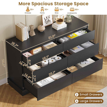 Hasuit | 51.5 Inch Wide Dresser for Bedroom Long Dresser with 6 Drawers Wooden Dressers Chest Large Capacity Clothing Storage Cabinet