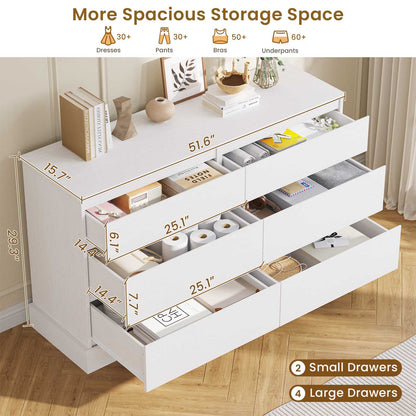 Hasuit | 51.5 Inch Wide Dresser for Bedroom Long Dresser with 6 Drawers Wooden Dressers Chest Large Capacity Clothing Storage Cabinet