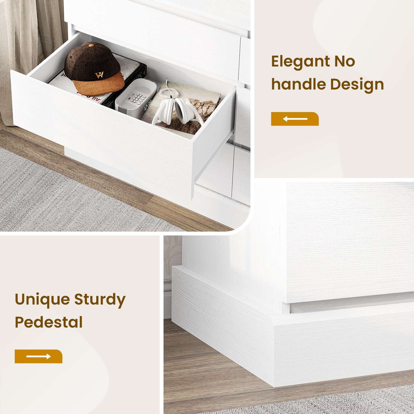 Hasuit | 51.5 Inch Wide Dresser for Bedroom Long Dresser with 6 Drawers Wooden Dressers Chest Large Capacity Clothing Storage Cabinet