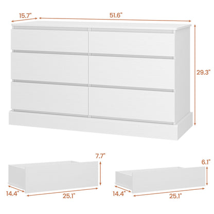 Hasuit | 51.5 Inch Wide Dresser for Bedroom Long Dresser with 6 Drawers Wooden Dressers Chest Large Capacity Clothing Storage Cabinet