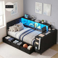 Hasuit | Twin Corner Bed Frame with Desk and Storage Bookcase  Twin Size Day Bed with 9 Drawers and LED Lights for Kids Teens