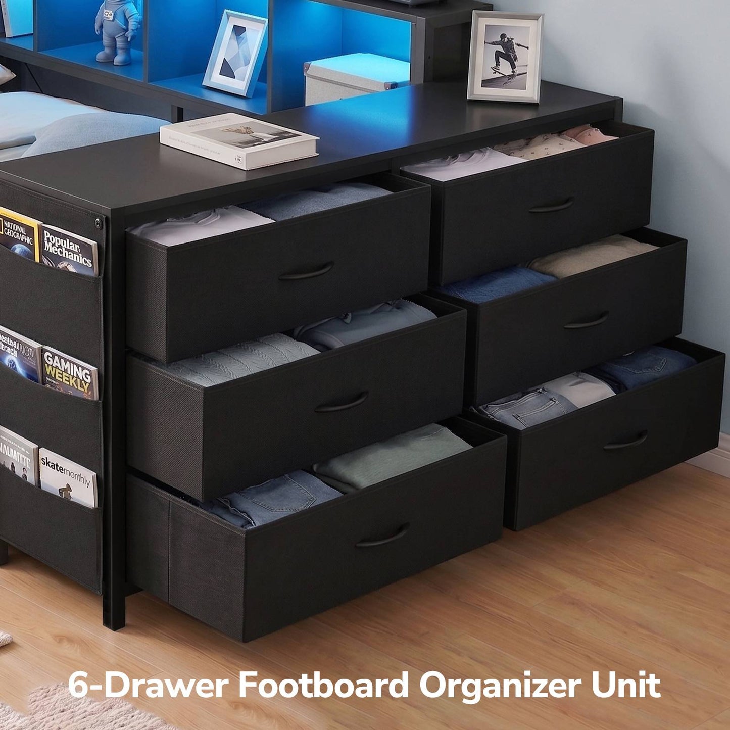 Hasuit | Twin Corner Bed Frame with Desk and Storage Bookcase  Twin Size Day Bed with 9 Drawers and LED Lights for Kids Teens
