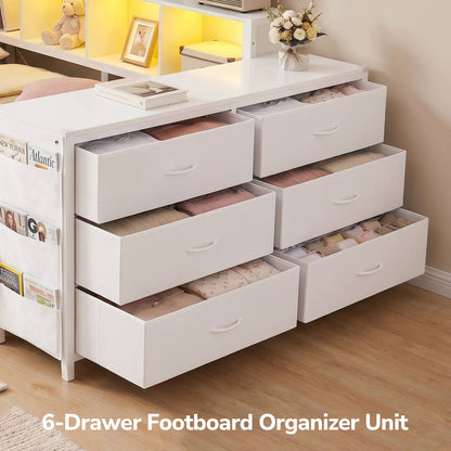 Hasuit | Twin Corner Bed Frame with Desk and Storage Bookcase  Twin Size Day Bed with 9 Drawers and LED Lights for Kids Teens