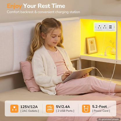 Hasuit | Twin Corner Bed Frame with Desk and Storage Bookcase  Twin Size Day Bed with 9 Drawers and LED Lights for Kids Teens