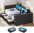 Hasuit | Twin Corner Bed Frame with Desk and Storage Bookcase  Twin Size Day Bed with 9 Drawers and LED Lights for Kids Teens