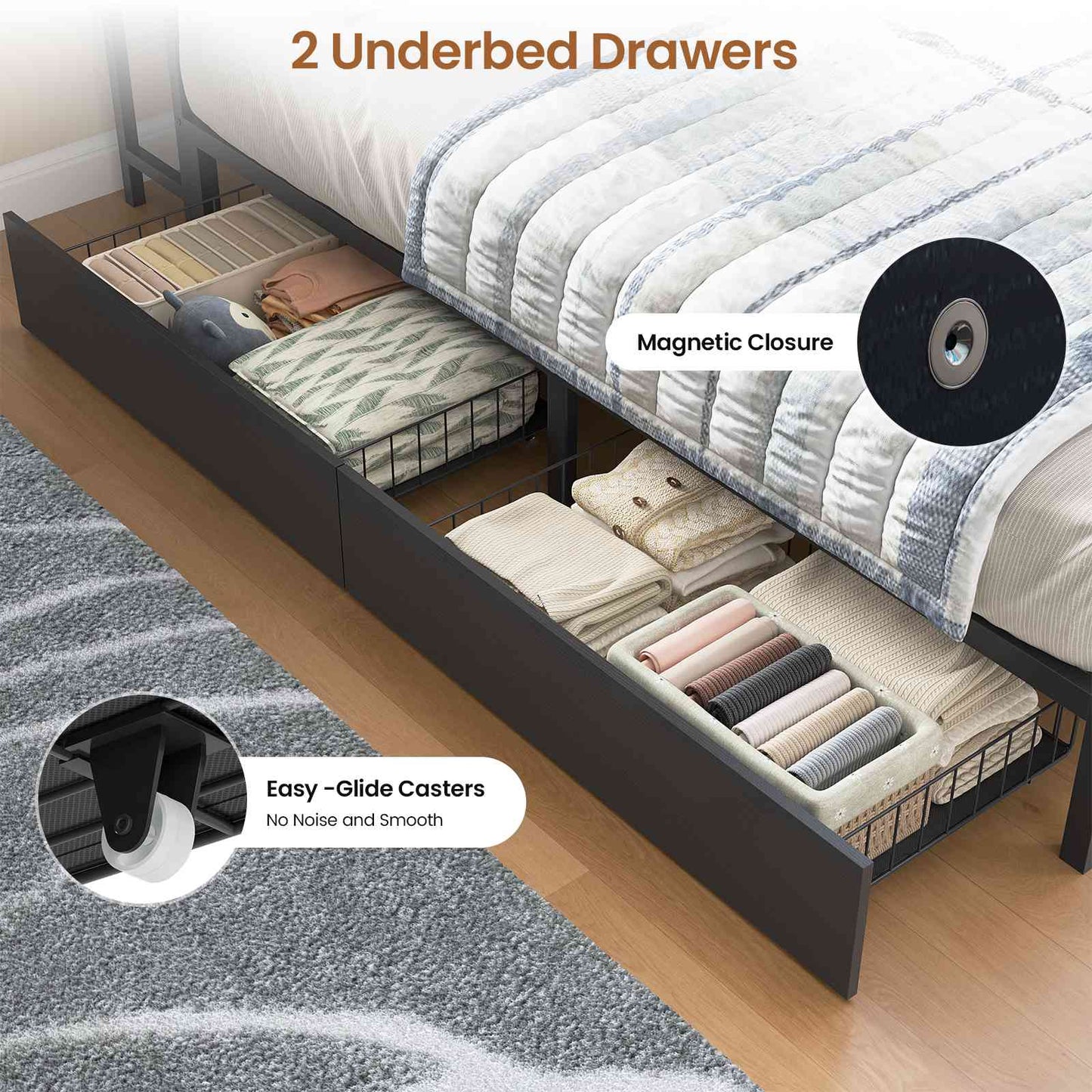 Hasuit | Corner Bed Frame with Storage Bookcase Modern Teenagers Bedframe with 2 Drawers Kids Bed Unit with Charging Station Black